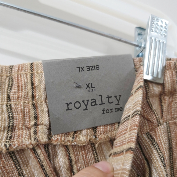 Ladies Striped Linen Blend Tan Women's Shorts, Elastic Drawstring Waist, XL - Picture 8 of 12
